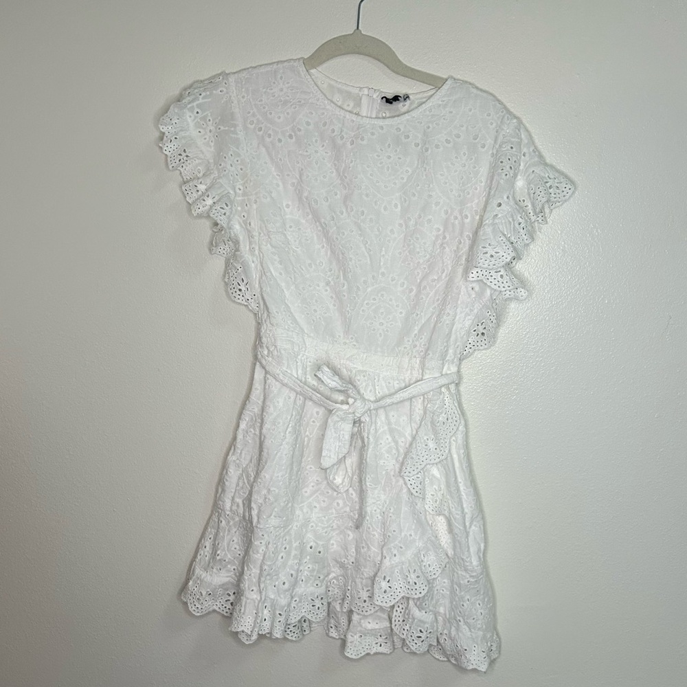 Princess Polly white Ruffle sleeve belt eyelet dress - Picture 5 of 8